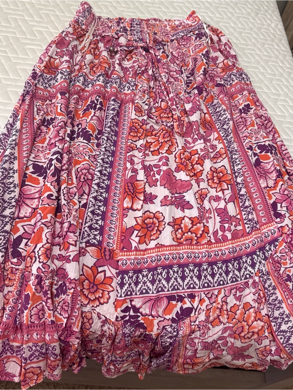 Angie Pink and Orange Floral A-Line Midi Skirt
